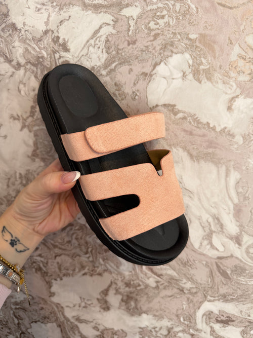 PINK SUEDE H SANDALS