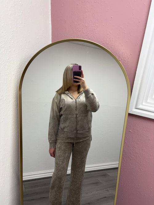 VALENTINA DIAMANTÉ ACID WASH ZIP HOODIE & TROUSER CO-ORD SET
