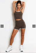 MAYA Double Strap Contrast Piping Vest And Shorts Set