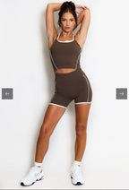 MAYA Double Strap Contrast Piping Vest And Shorts Set