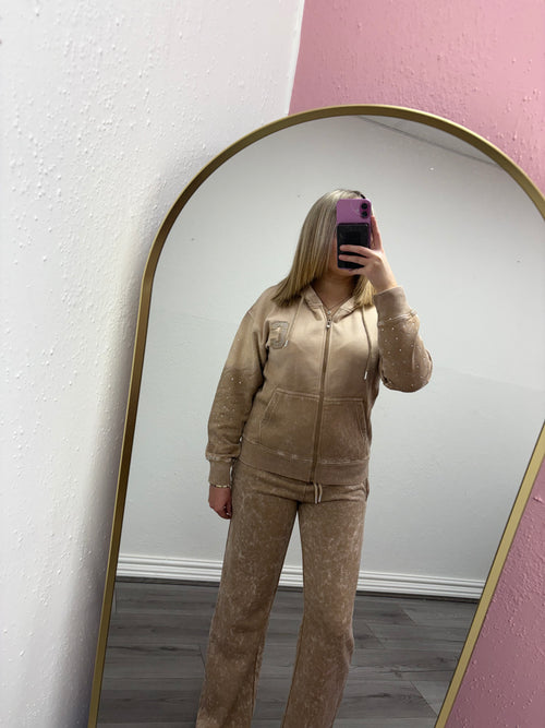 VALENTINA DIAMANTÉ ACID WASH ZIP HOODIE & TROUSER CO-ORD SET