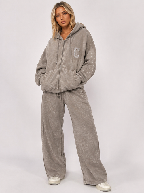 VALENTINA DIAMANTÉ ACID WASH ZIP HOODIE & TROUSER CO-ORD SET
