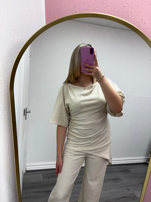 LILA DRAPED RUCHED SHOULDER SET