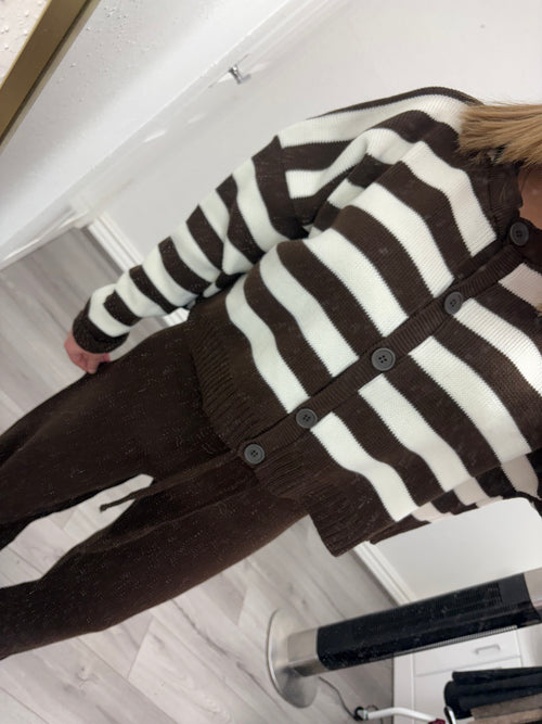 SERAPHINA STRIPED KNIT CARDIGAN & WIDE LEG TROUSER CO-ORD SET