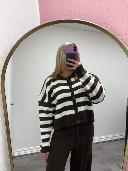 SERAPHINA STRIPED KNIT CARDIGAN & WIDE LEG TROUSER CO-ORD SET