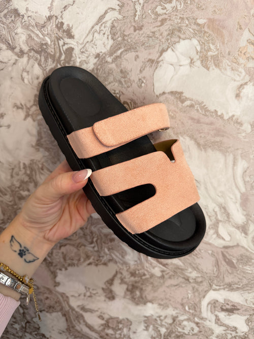PINK SUEDE H SANDALS