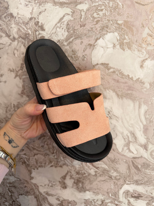 PINK SUEDE H SANDALS