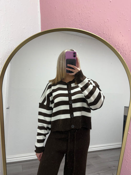 SERAPHINA STRIPED KNIT CARDIGAN & WIDE LEG TROUSER CO-ORD SET