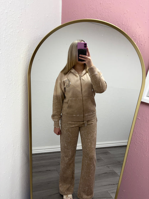 VALENTINA DIAMANTÉ ACID WASH ZIP HOODIE & TROUSER CO-ORD SET