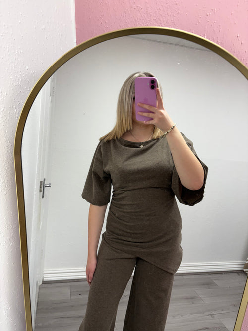 LILA DRAPED RUCHED SHOULDER SET