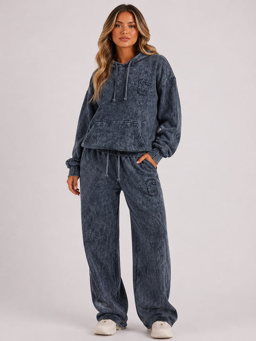 ESTELLE ACID WASH OVERSIZED HOODIE & WIDE LEG JOGGER CO-ORD SET