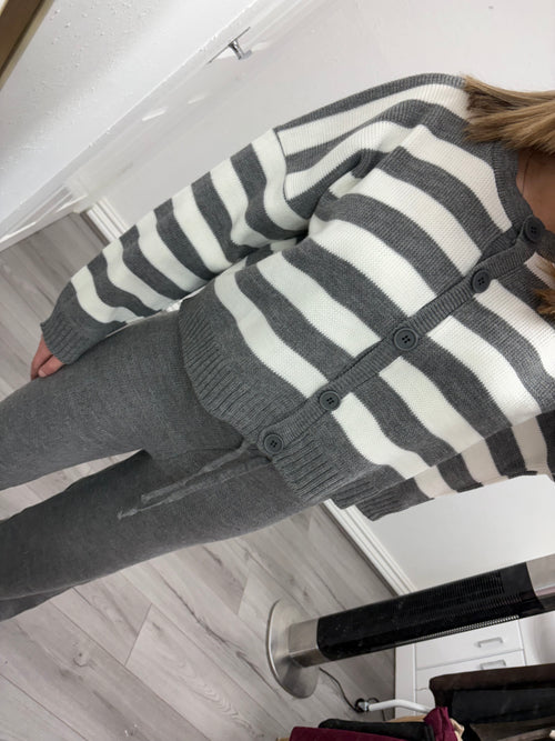 SERAPHINA STRIPED KNIT CARDIGAN & WIDE LEG TROUSER CO-ORD SET