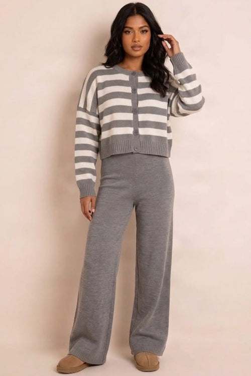 SERAPHINA STRIPED KNIT CARDIGAN & WIDE LEG TROUSER CO-ORD SET