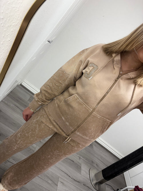 VALENTINA DIAMANTÉ ACID WASH ZIP HOODIE & TROUSER CO-ORD SET