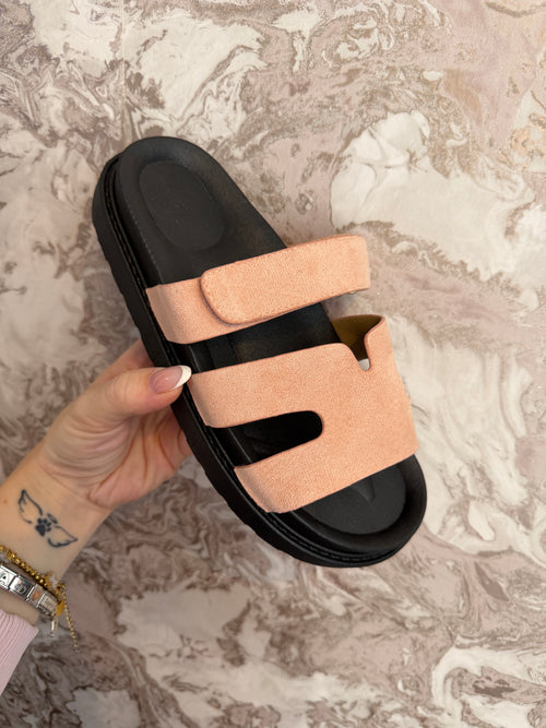PINK SUEDE H SANDALS