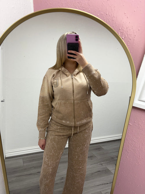 VALENTINA DIAMANTÉ ACID WASH ZIP HOODIE & TROUSER CO-ORD SET