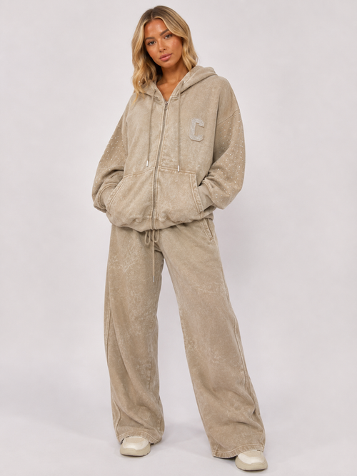 VALENTINA DIAMANTÉ ACID WASH ZIP HOODIE & TROUSER CO-ORD SET