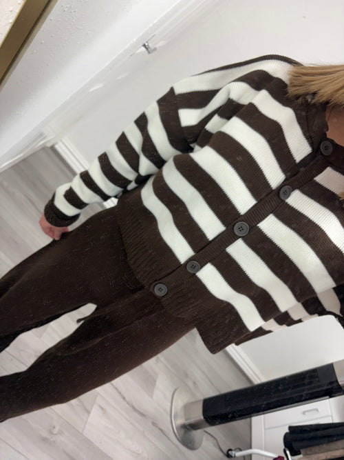 SERAPHINA STRIPED KNIT CARDIGAN & WIDE LEG TROUSER CO-ORD SET