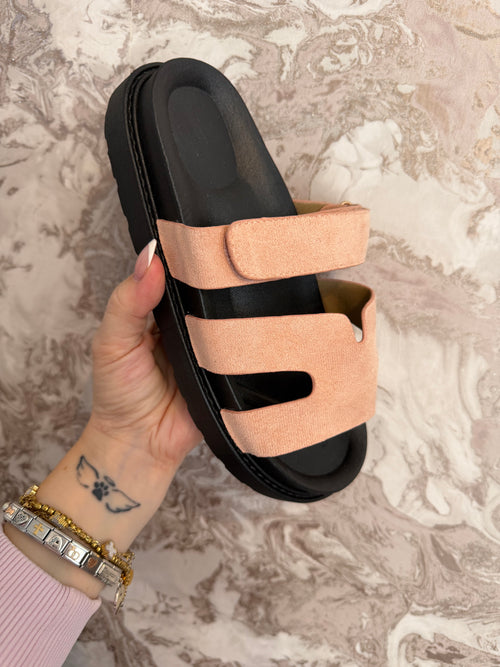 PINK SUEDE H SANDALS