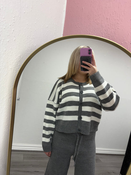 SERAPHINA STRIPED KNIT CARDIGAN & WIDE LEG TROUSER CO-ORD SET