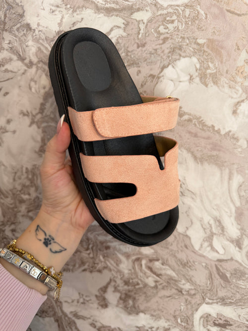 PINK SUEDE H SANDALS