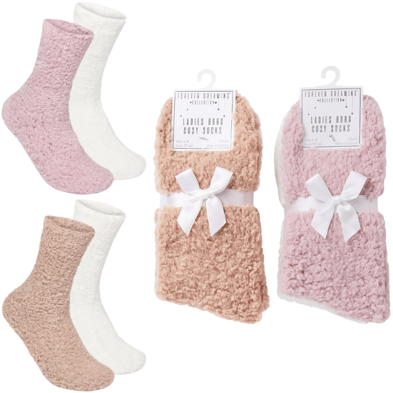 Ladies 2 Pack Borg Fleece Socks