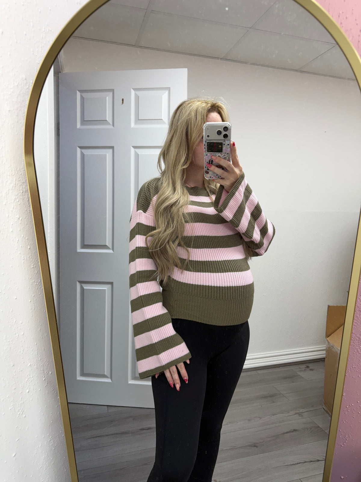 Fern Stripe Balloon Sleeve Jumper