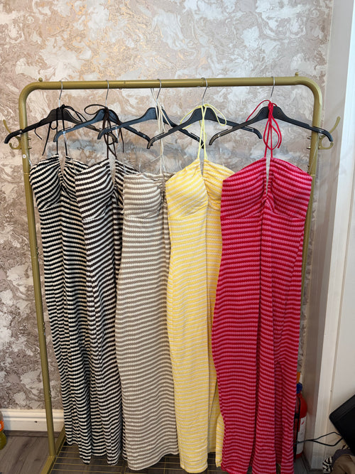 DANIELLE STRIPE HALTERNECK DRESS