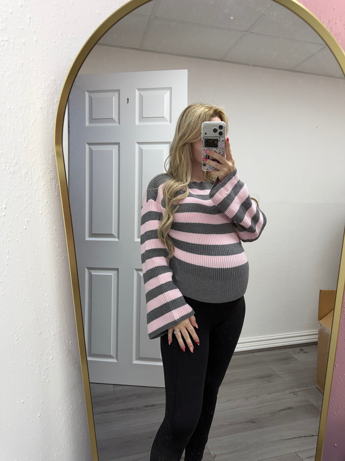 Fern Stripe Balloon Sleeve Jumper