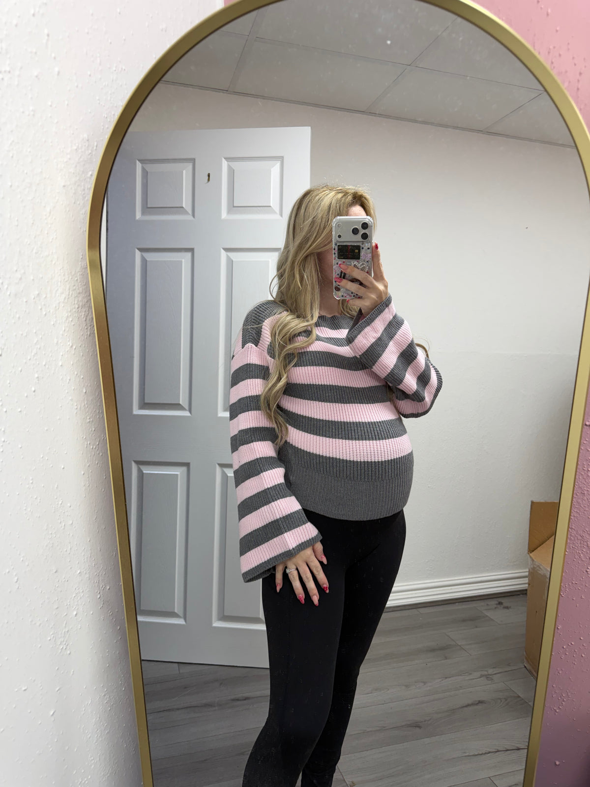 Fern Stripe Balloon Sleeve Jumper