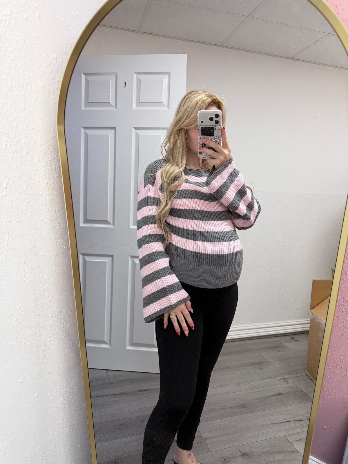 Fern Stripe Balloon Sleeve Jumper