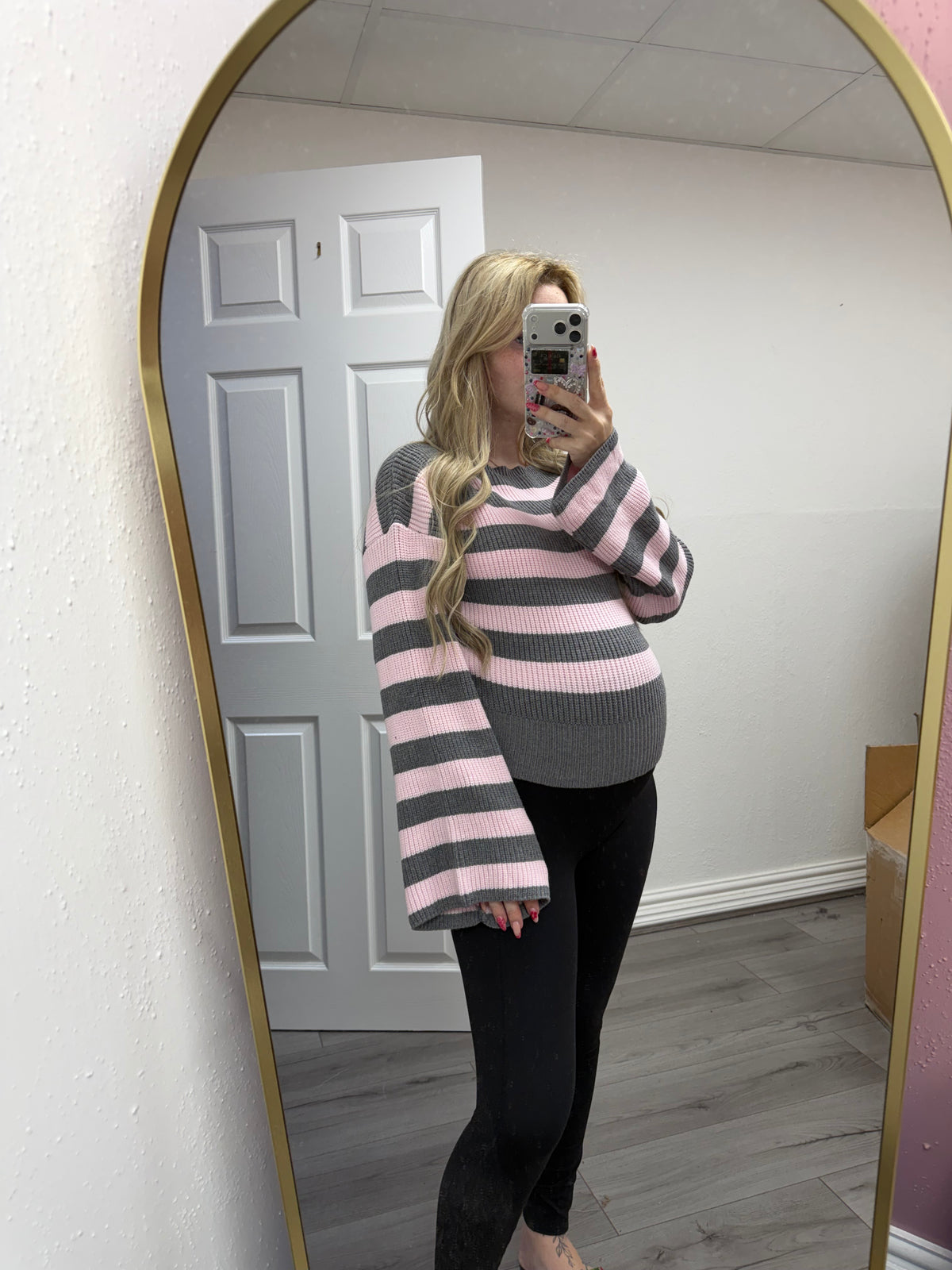 Fern Stripe Balloon Sleeve Jumper