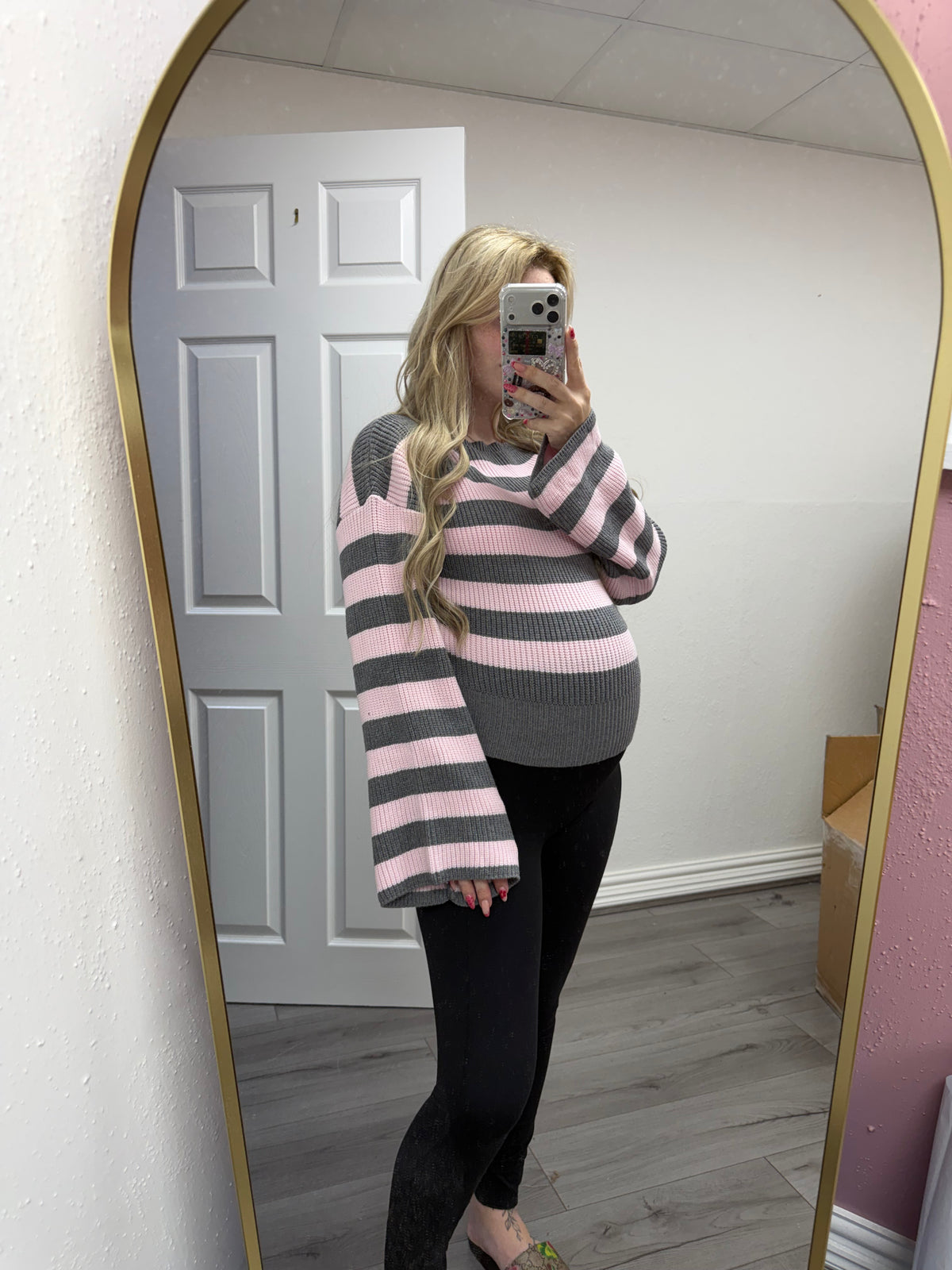 Fern Stripe Balloon Sleeve Jumper